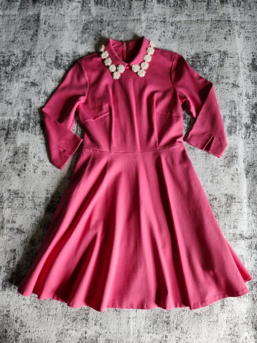 Kate Spade Floral Collar Ponte Dress 3/4 Split Sleeve in Dark Pink Cloud